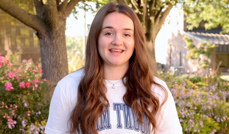 Lauren Imhoff on the Rohde Family Plaza at Mount Mercy